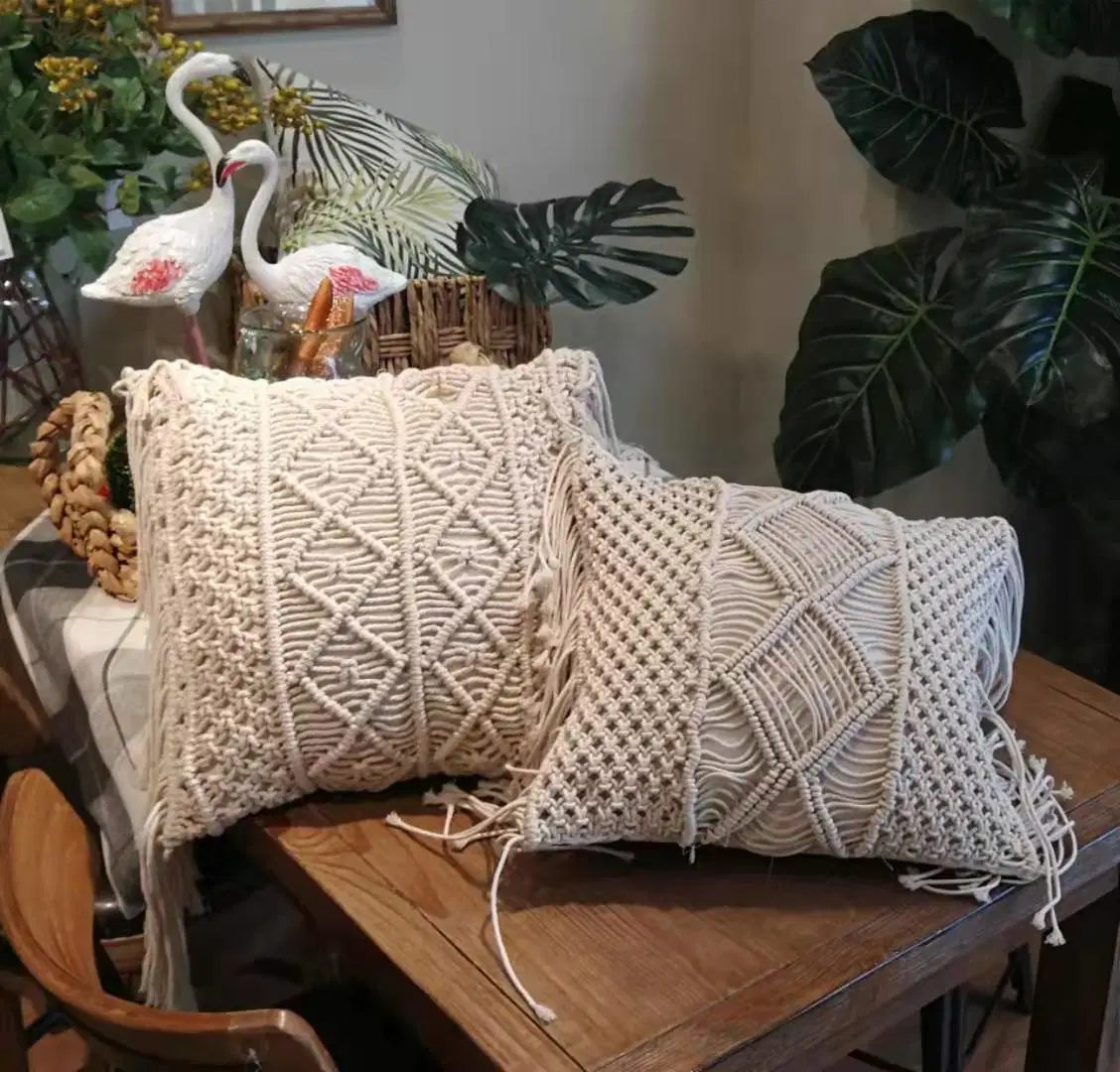 45X45cm 100% Cotton Macrame Handmade Cotton Thread Pillowcover Geometry Bohemia Cushion Covers