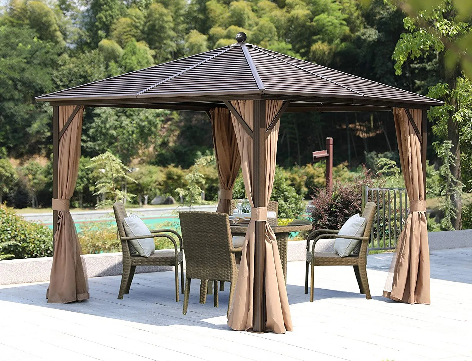 Luxury Morden Outdoor Backyard Patio Shade Canopy Pavilion with 4-Side Mosquito Netting Gazebo