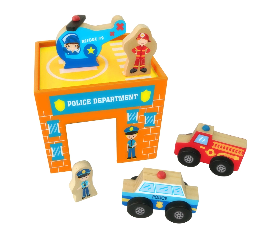 6PCS Veículos de emergência de madeira Play brinquedo para crianças