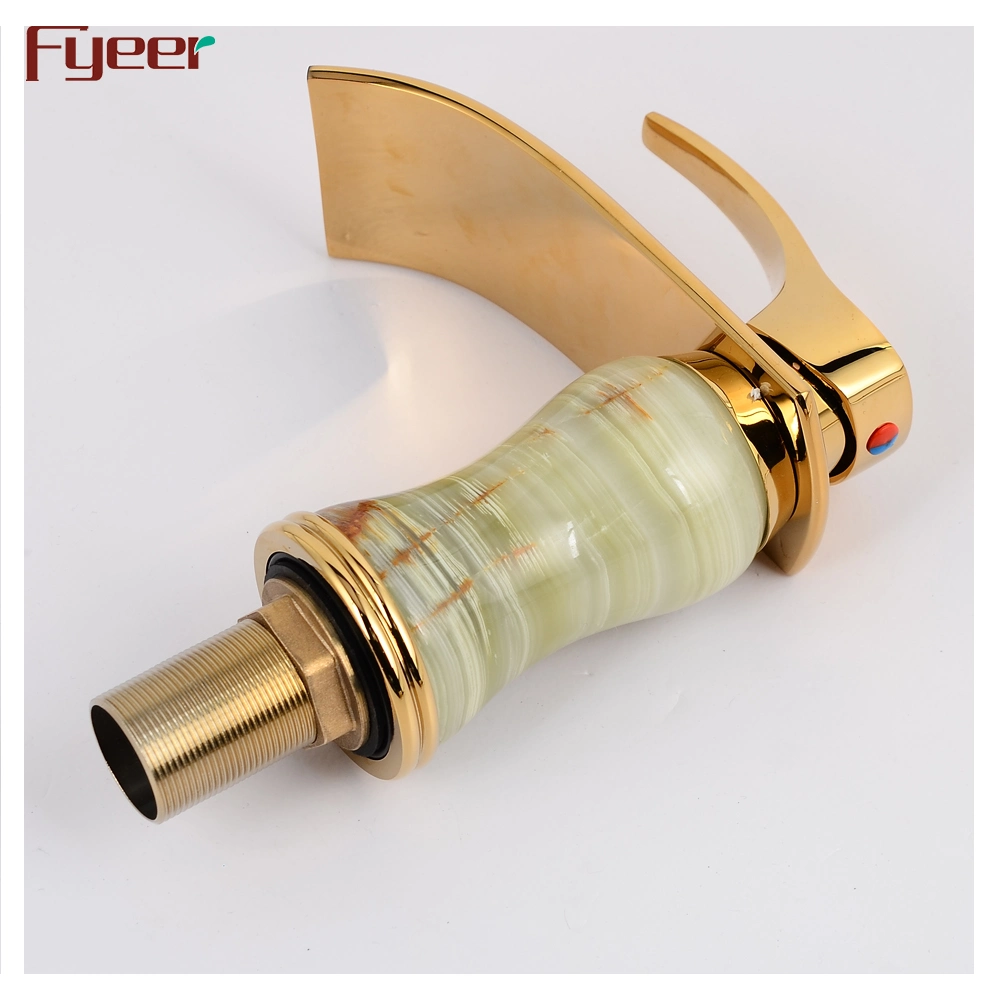 Fyeer Golden Finish Lavatory Faucet with Jade