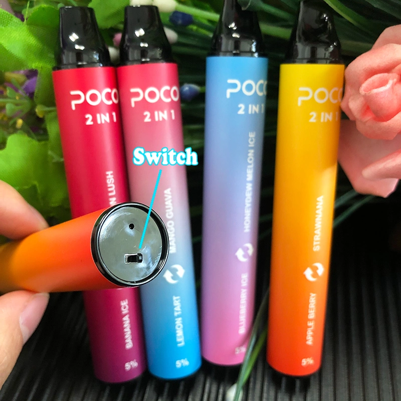 Dual Flavors Poco 2 in 1 Smoking Vape 1000+1000puffs Vape Juice 3+3ml Disposable/Chargeable Vape with Bottom Switch 6 Flavors Available