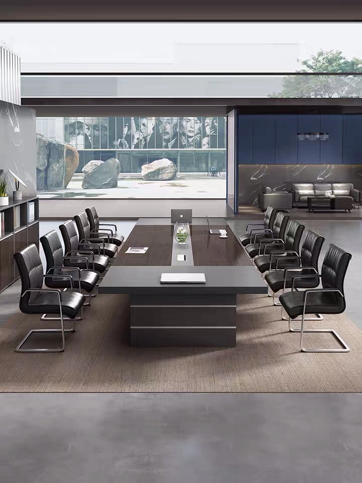 Mobilier de bureau en bois pour salle de réunion de luxe moderne, grande table de conférence durable.