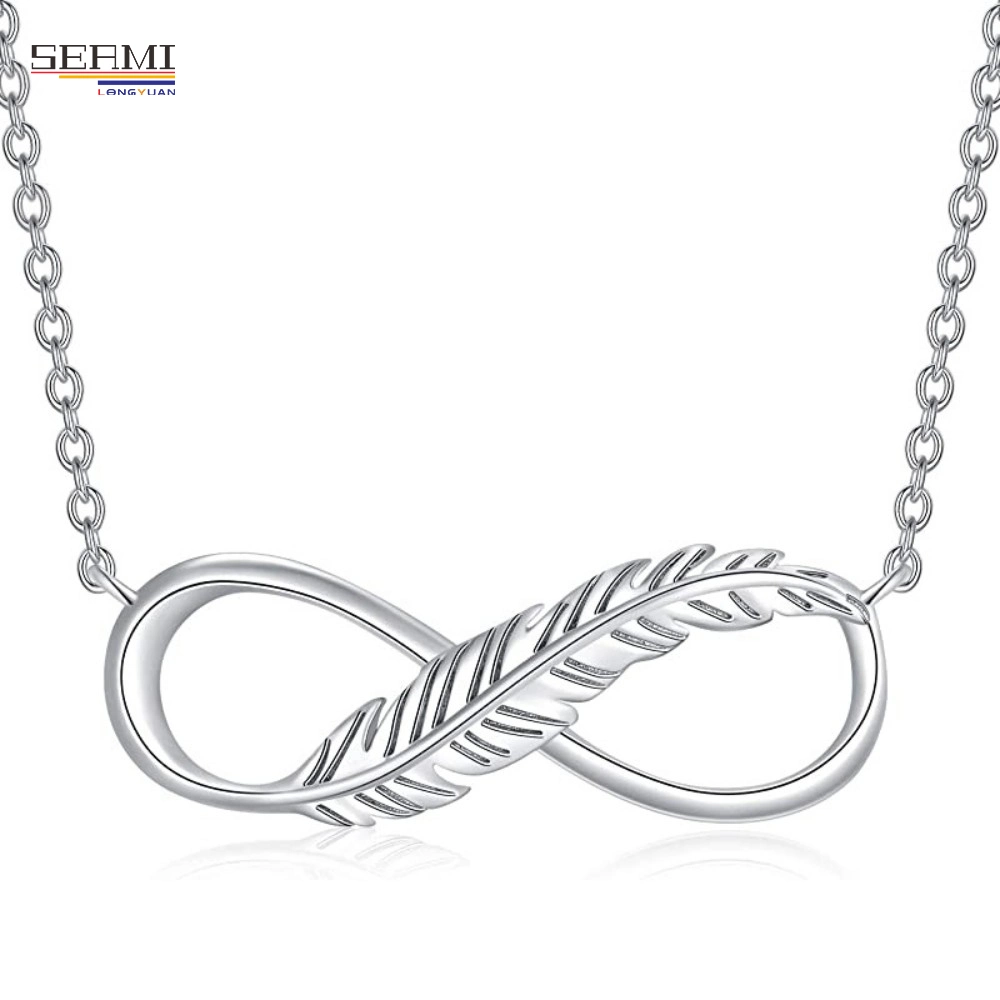 Hot Sale S925 Silver Feather Figure 8 Pendant Necklace