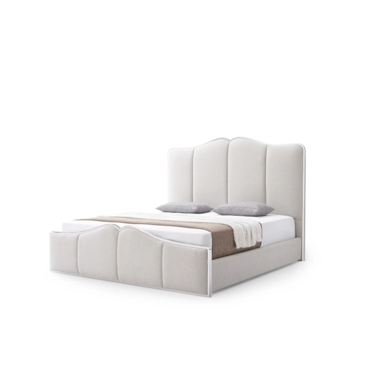 Confortável Design Luxo Quarto King Queen Size Home Office Hotel Mobiliário de apartamento com cama em tecido de madeira inoxidável