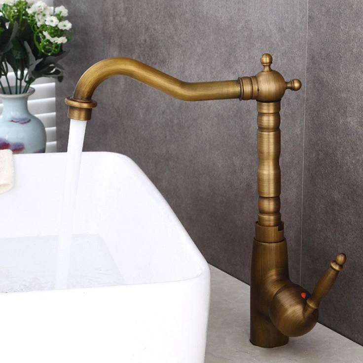 Antique All-Copper Rotatable Hot/Cold Water Bathroom Toilet Washbasin Faucet