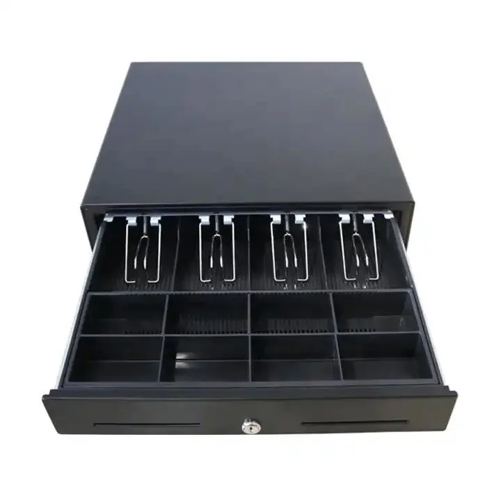 Metal and ABS Plastic Cash Drawer Four Grid Cash Notes Slots 4 Coin Trays Cash Drawer