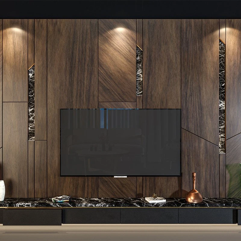 Luxury Wood MDF Sintered Stone Electric Modern TV Cabinet Fireplace TV Stand Modern with Fireplaces