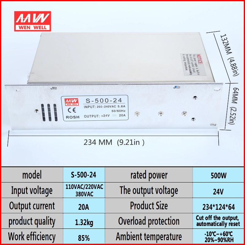 S-500-24 20A d'alimentation 24V DC Alimentation, mode commutation