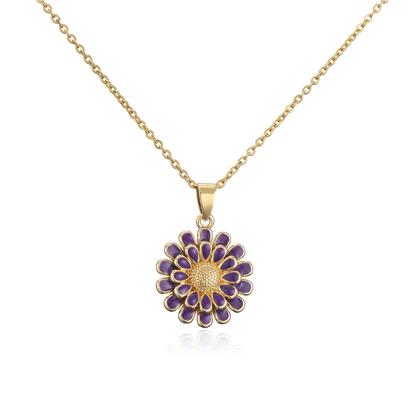 10 Color Drop Oil Sunflower Pendant Copper Plated 18K Gold Necklace Popular European and American Ornaments