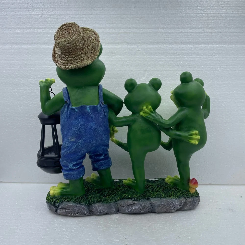 Solar Powered Resin Frog Familie Hängende Laterne Outdoor Akzent Beleuchtung LED-Gartenbeleuchtung