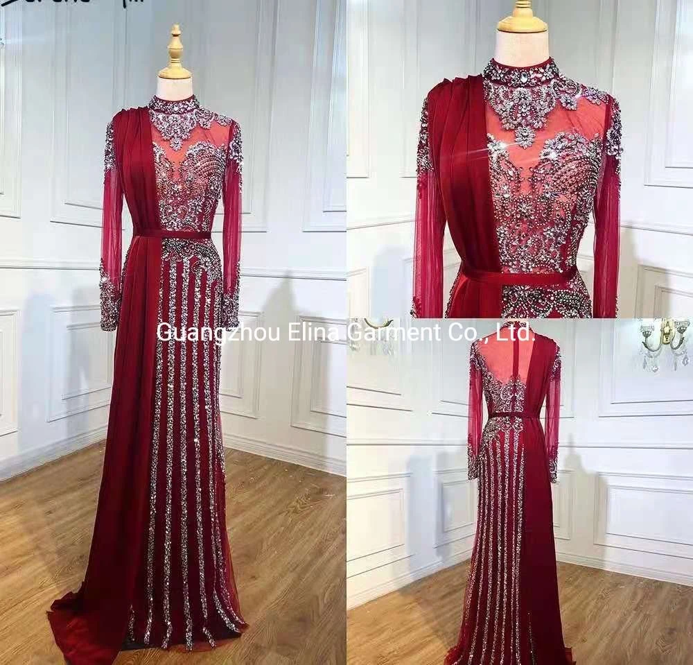 2021 Muslim New Arrival Sequined Stone Sex Beading Evening Dress Luxury Party Frock Bridesmaid Gowns Plus Size Hot