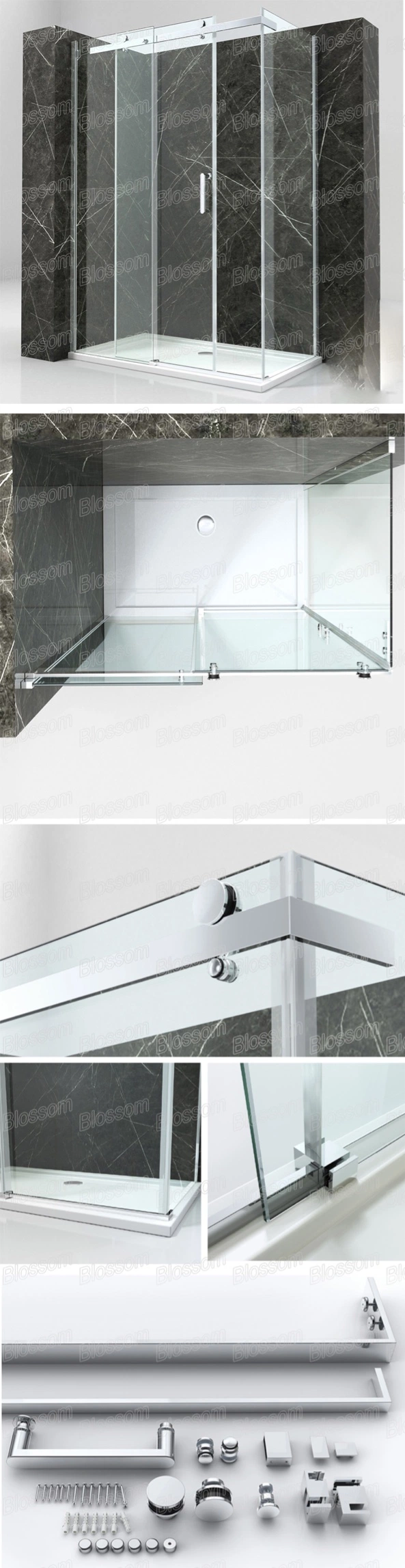 Bathroom Sliding Door Tempered Glass Frameless Room Rectangle Shower Enclosure