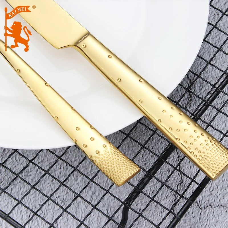 Conjunto de jantar com pega colorida em aço inoxidável Polaco Luxury Gold Plated Dernerware Talheres