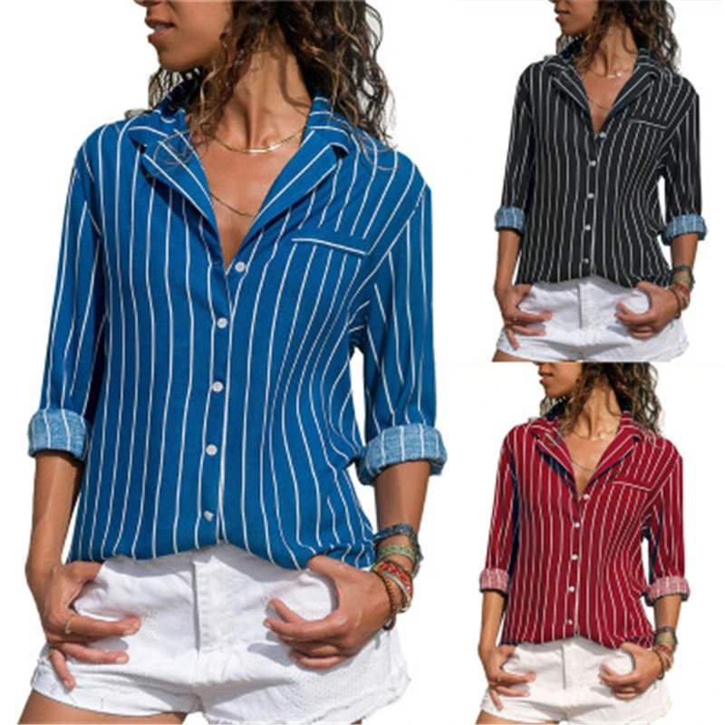 Fashion Clothes Woman Strip Blouse Shirt