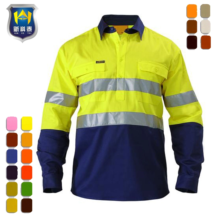 Two Tone Long Sleeve Mens Workwear Safety Clothing Work Shirt
