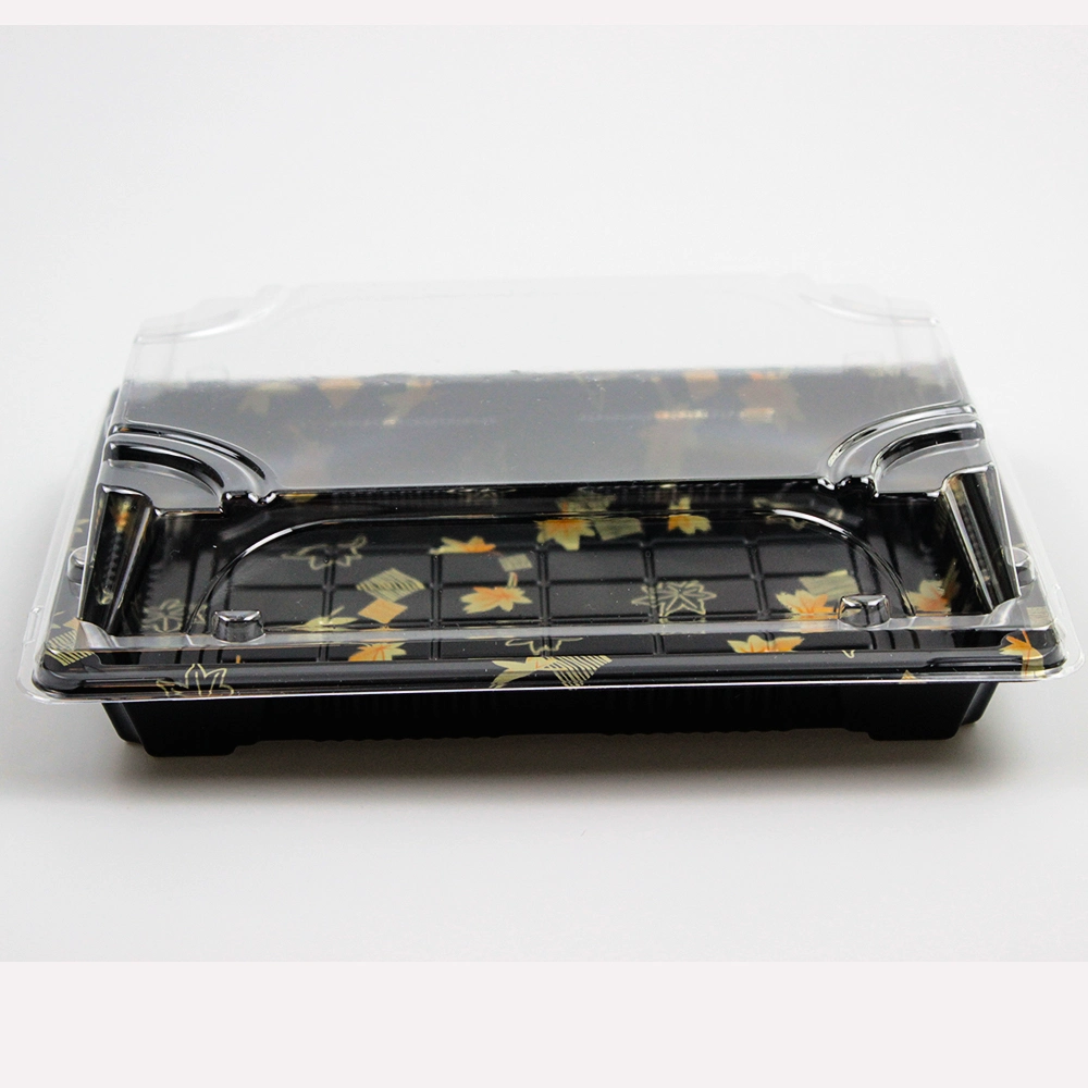 Takeaway Disposable Plastic Tableware 190mm Length PS Plastic Sushi Tray Black Box with Lid