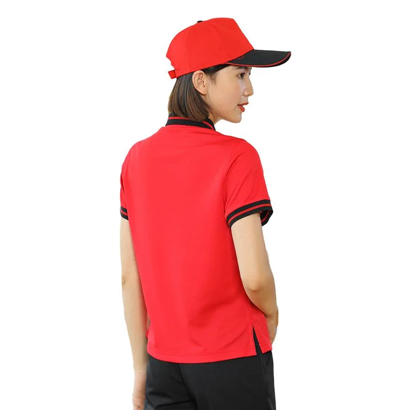 The Latest Chinese Lively Big Red Passionate Slim Short-Sleeved Shirt Restaurant Catering Uniform Set Chef Clothing Workwear