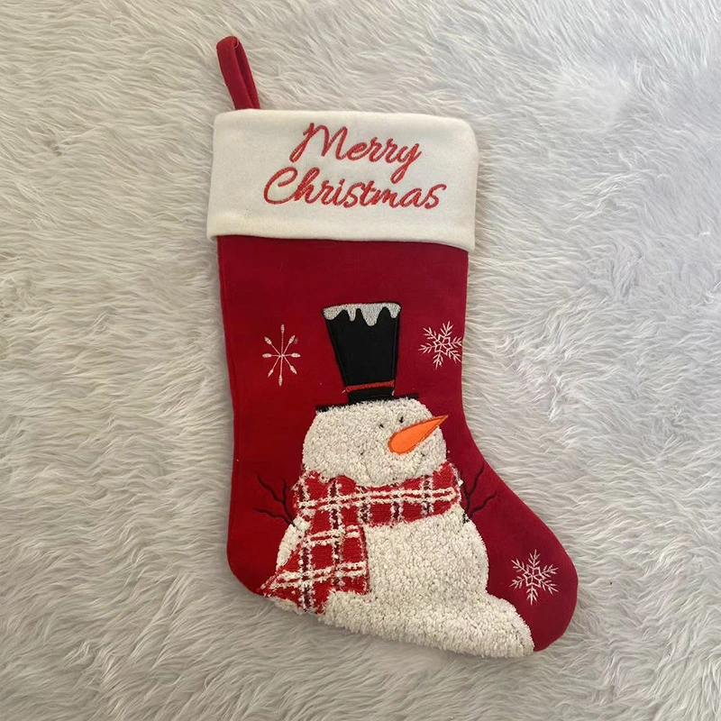 Cartoon Christmas Stocking Gift Christmas Snowman Pattern Christmas Decoration Pendant Gift