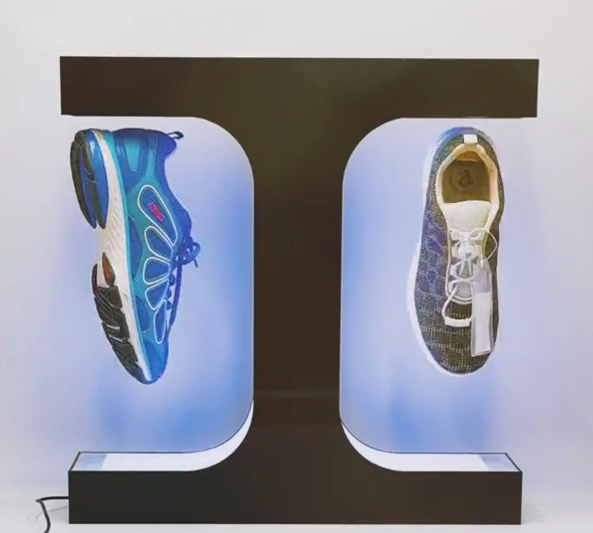 360 Rotating Magnetic Floating Levitation Double Sneaker Double Shoes Display Advertising Rack Stand Custom Acrylic Display with APP Control RGB LED Light