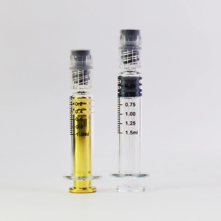 Wholesale/Supplier 1ml Oil Gold Color Metal Plunger Glass Syringe for Thc Weed Cosmetic Distillate Custom Logo