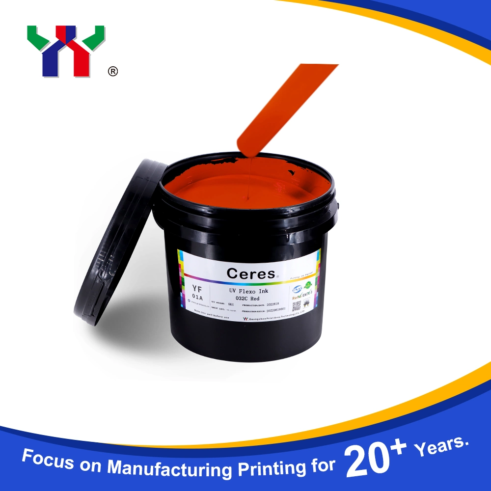Ceres de alta qualidade cola forte vigor/LED UV Tinta de impressão Flexo para papel e impressão de etiquetas (PP, materiais de PET) , A cores 032 Red 5kg/Barril