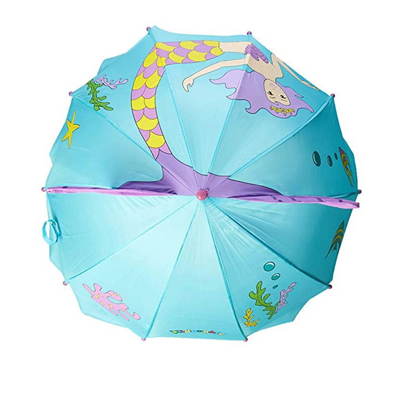 Blue Mermaid Umbrella for Girls with Fun Seahorse Handle and Pop-up Tail