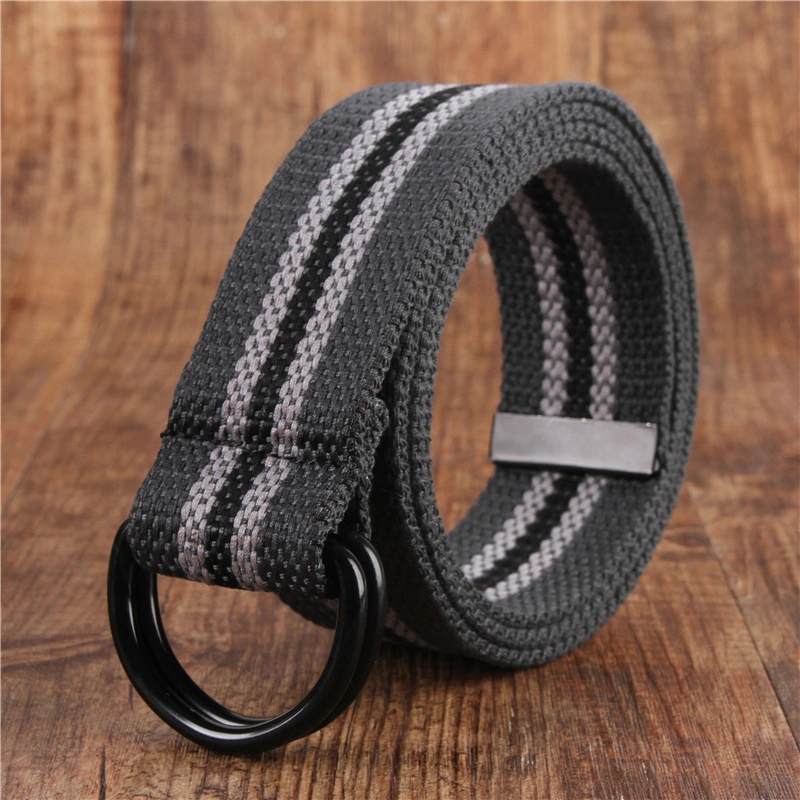 Fashion Solid Canvas Colorful D Ring Buckle Plain Cotton Webbing Belts with Metal Tips