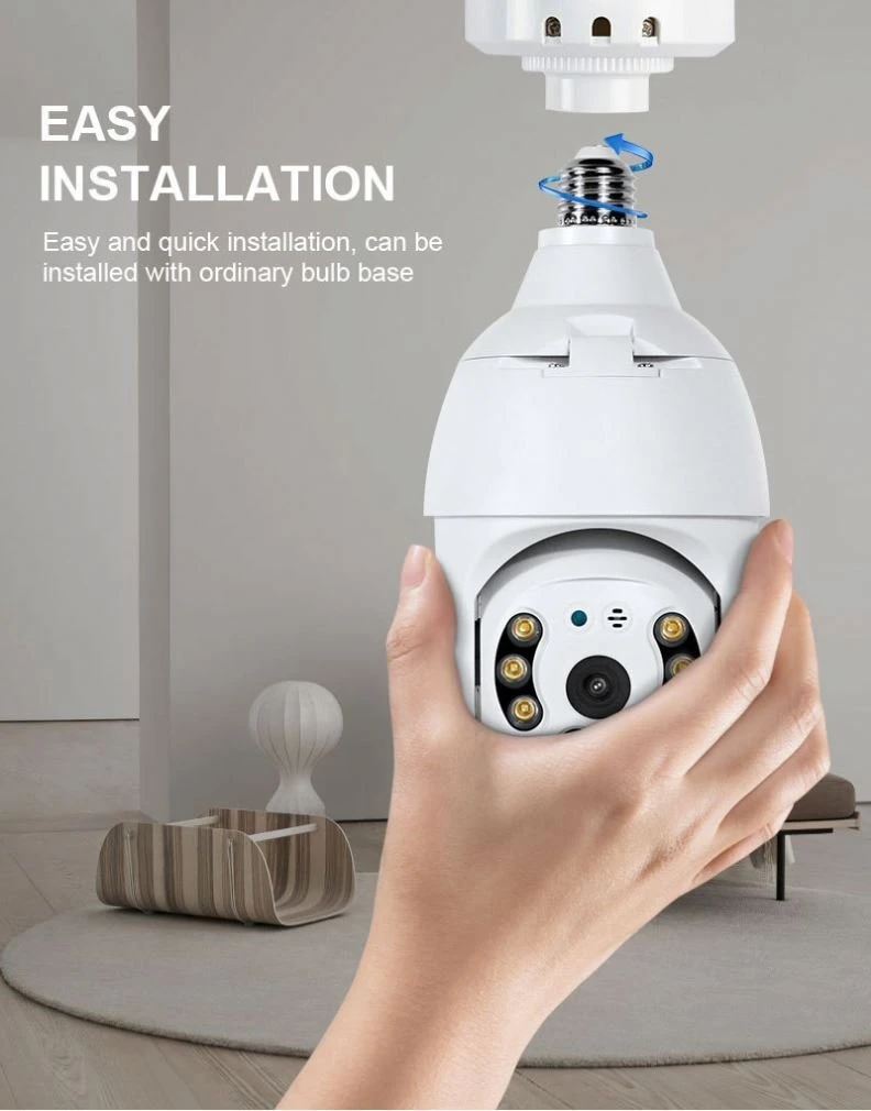 WiFi Bulb Cámara Video Vigilancia Home Seguridad Interior Baby Monitor IP Full Color Night Vision Ai Auto Human Tracking