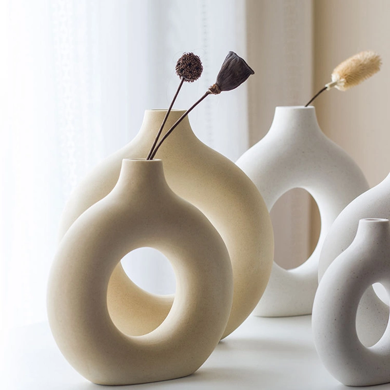 Jarrón de cerámica redonda jarrones de arte moderno y minimalista geométrica la abstracción Jarrón de flores para decorar Salon Office Home Tabla