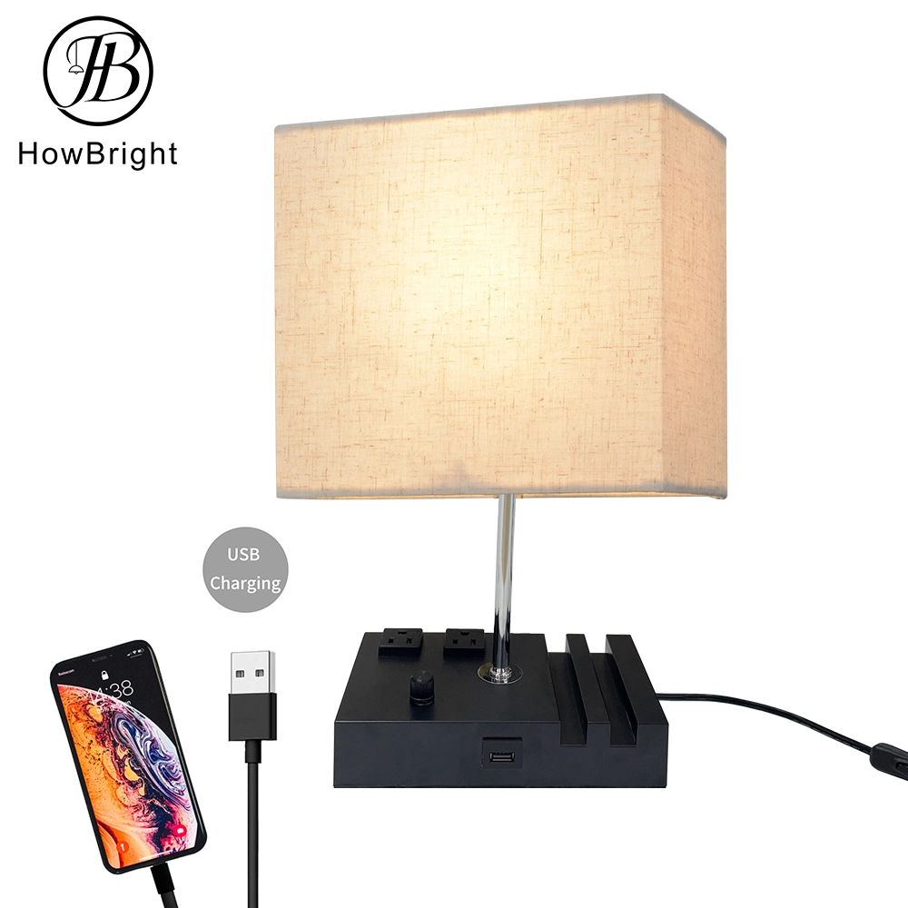 Wie hell Nodic Design Tisch mit USB-Ladefunktion Schwarz Farbe Für Home Office Hotel mit Stoffschirm Tischlampe