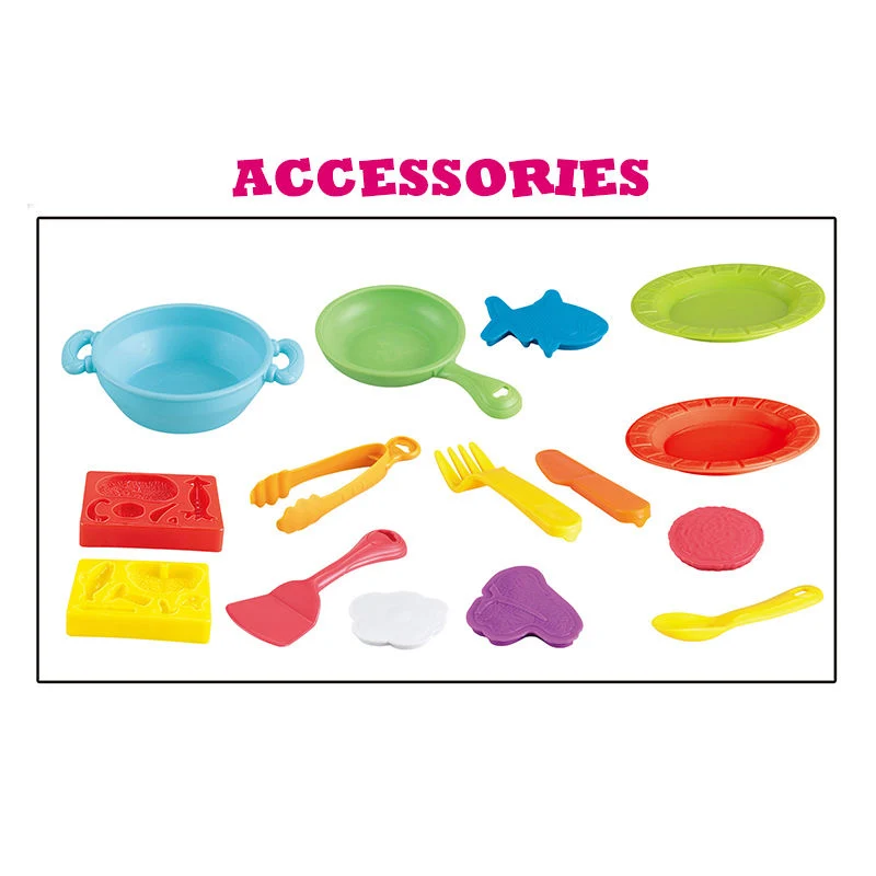 Kids Pretend Kitchen Seafood Dough Kit Realistic Frying Pan Cooking Pot Kitchenware Tableware Play Set Clay Toy for OEM ODM
