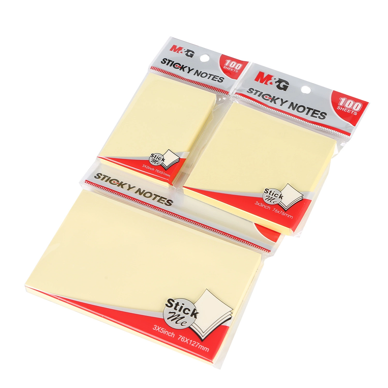 Hot Sale 3' X3', 100 pages Poly Pack carré de bureau amovible Sticky Notes plaquettes Mémo jaune