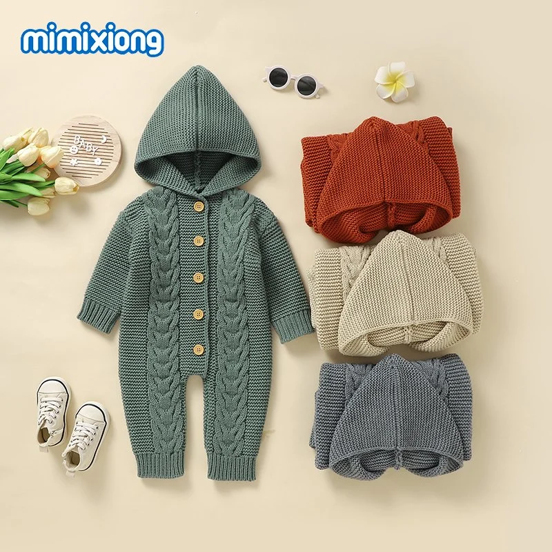 2023 Nuevo estilo Mimixiong recién nacido bebé de punto Rompers Jumpsuits Bebés Ropa Sudadera con capucha para niños pequeños ropa