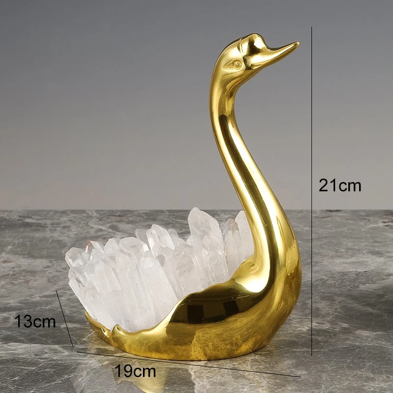 Modern Ornament Home Carved Brass Decore Crafts Retro Swan Living Room Decoration Set