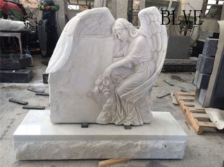 Wholesale European Style White Marble Sitting Angel Sculpture Tombstone