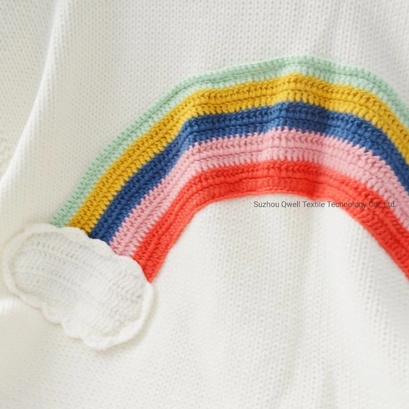 Cotton Top Quality Breathable Rainbow Knitted Baby Blanket