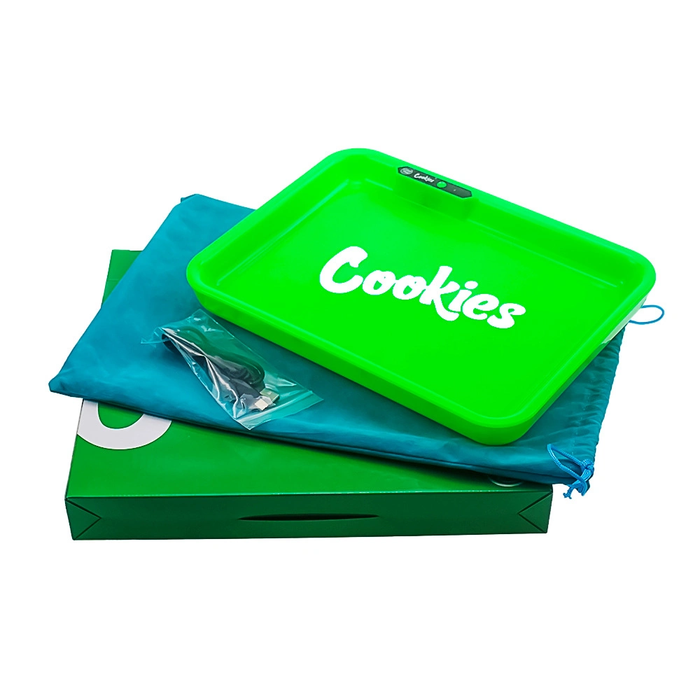 Neues Design Kunststoff Tabak Lautsprecher LED Weed Rauchen Papier Joint Cookies Weiß Rechteckige Melamin Cartoon Rolling Tray