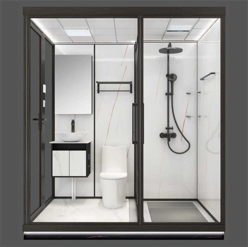 Personnalisable solution moderne et intégré de la salle de bains avec douche, lavabo et toilettes séance Square de la conception de la cabine de douche en verre coulissante de porte de cabine de douche avec wc