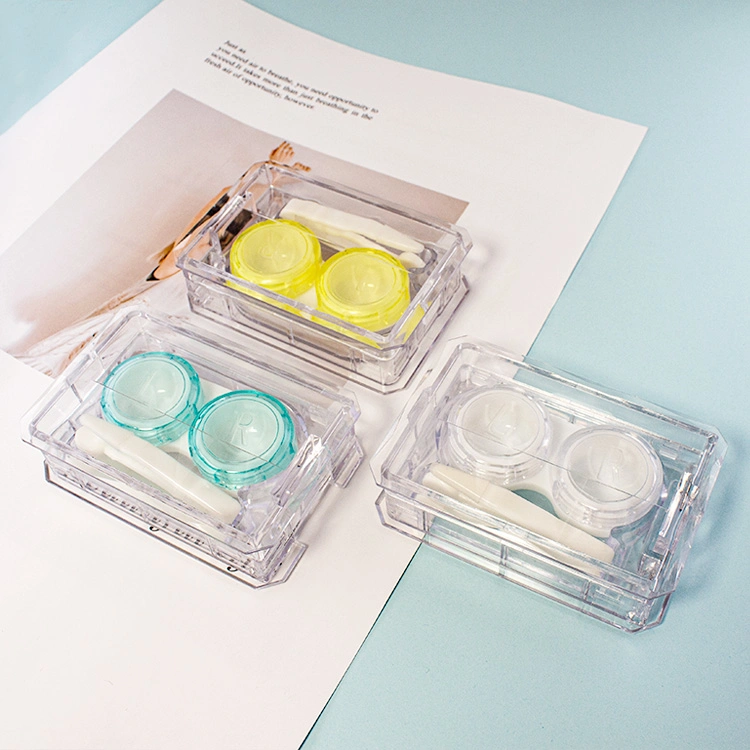 Hot Sales Professional Factory Colorful Transparent Contact Lenses Case with Tweezers with GMP/FDA