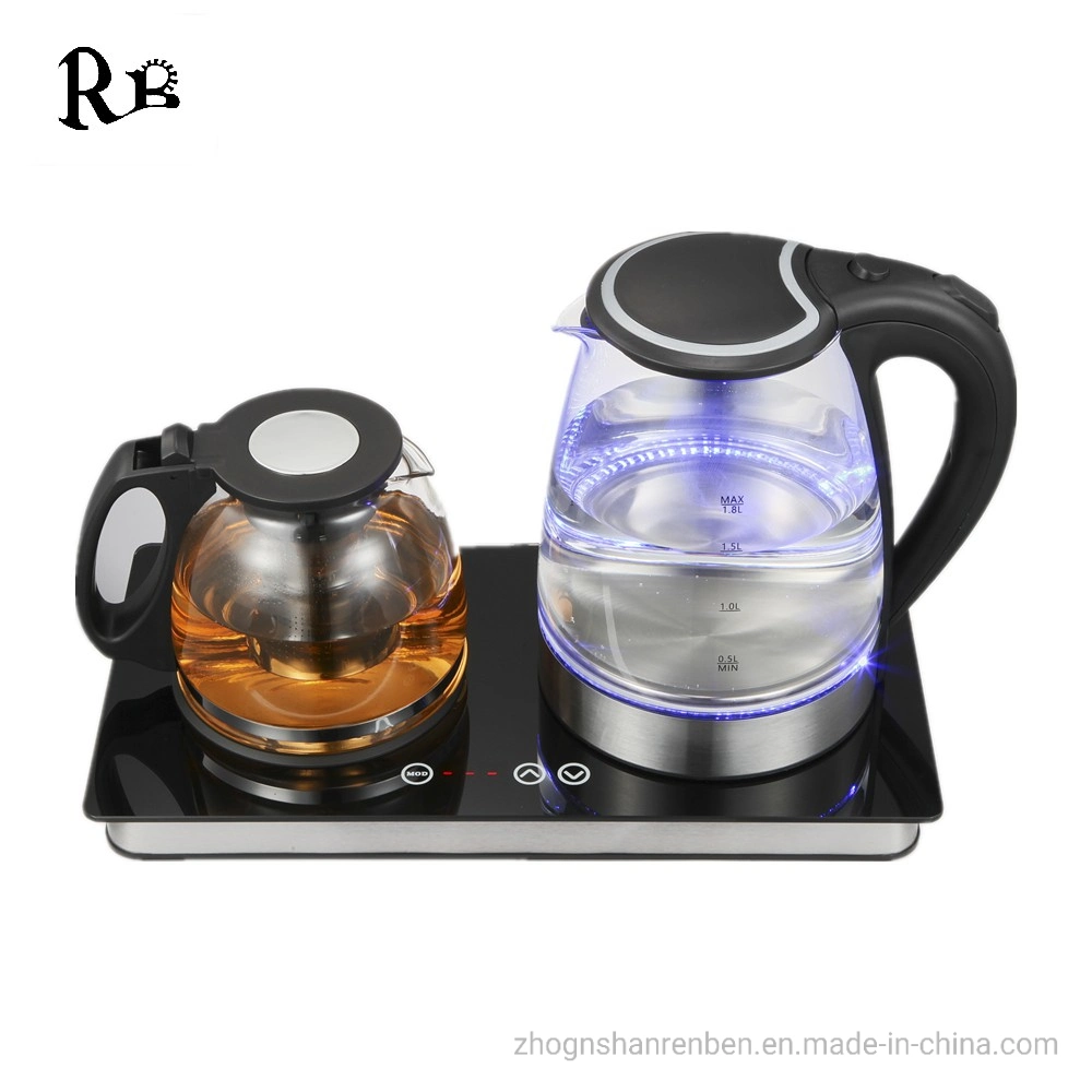 Alta de 1,8 l cuerpo de vidrio borosilicato tetera con té tetera de vidrio Hervidor de agua de la bandeja de té