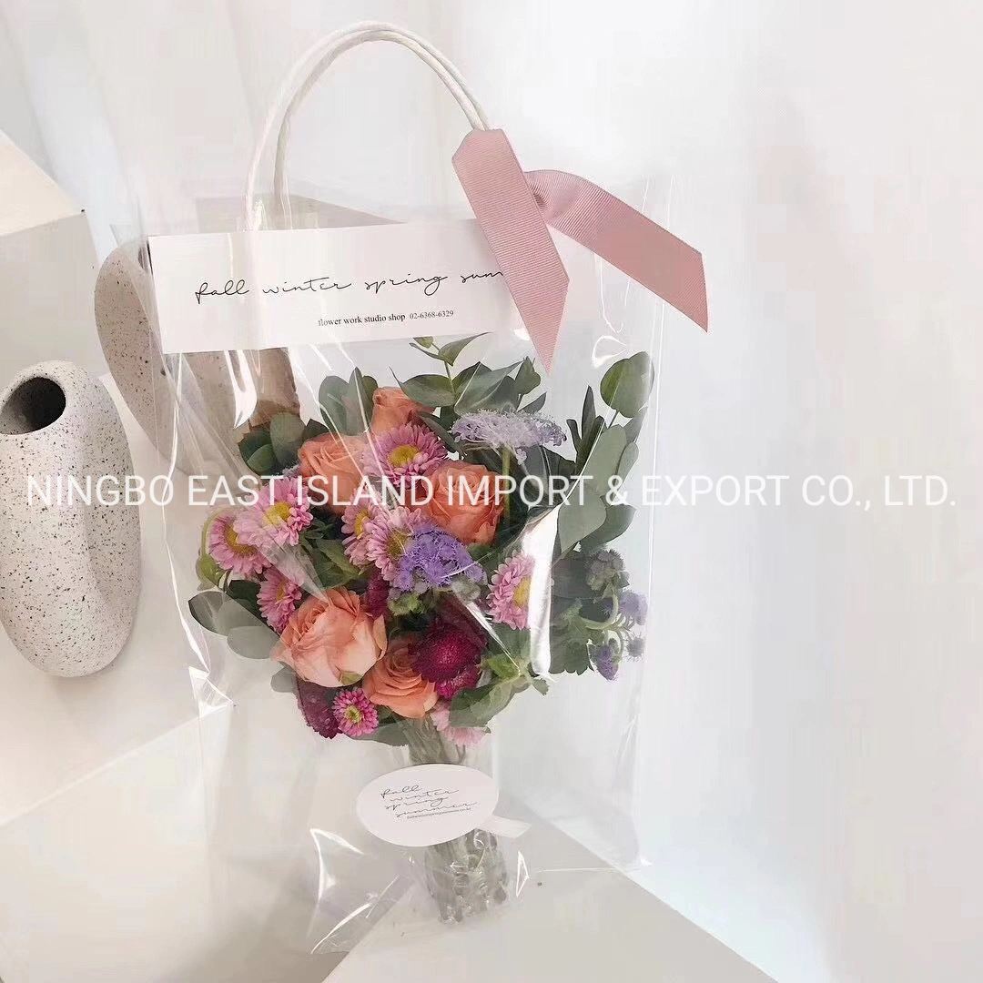 Waterproof Material Plastic Transparent Flower Handy Bag for Gift Promotion