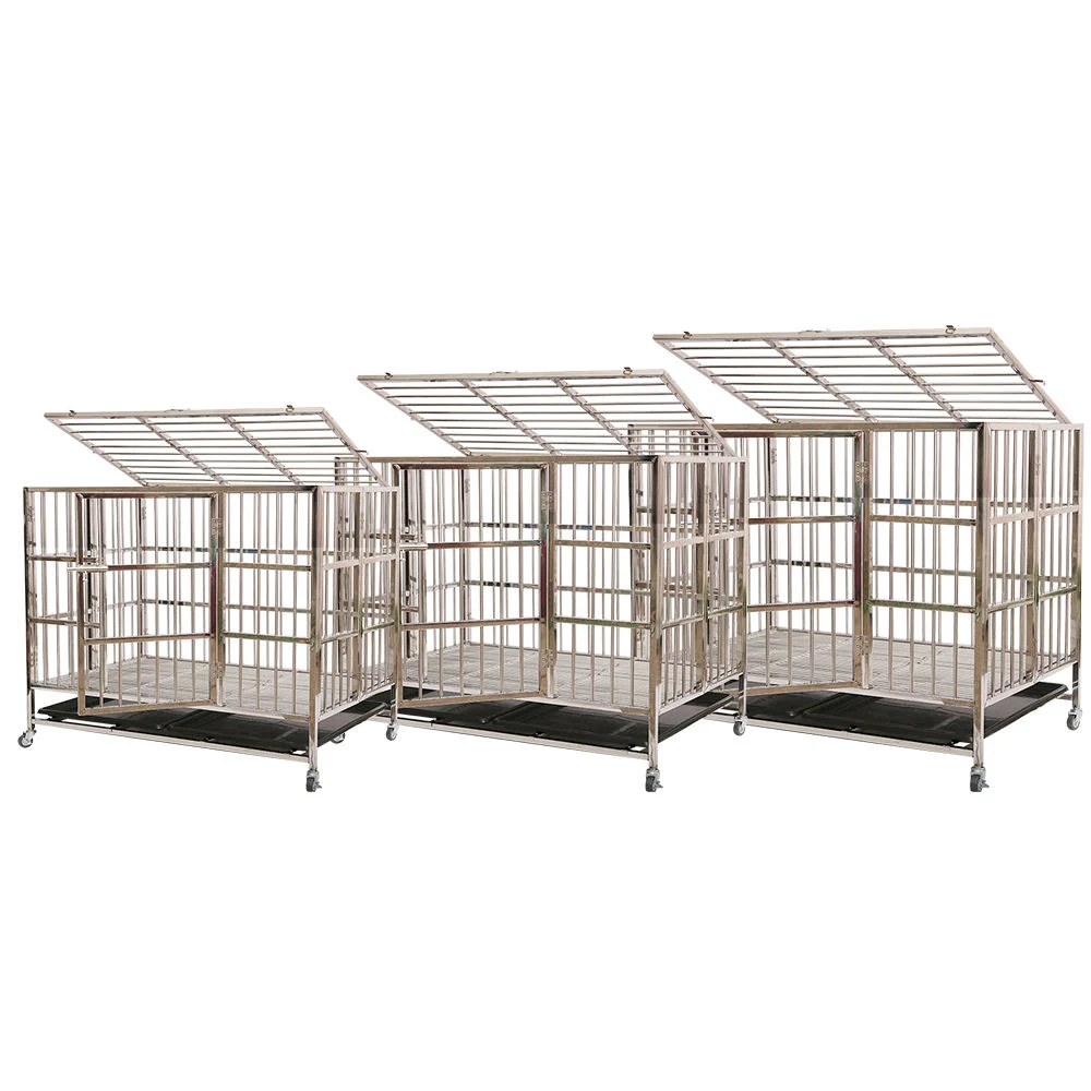 Dog Crate Kennel Playpen Large Strong Metal Cage for Large Dogs with Two Prevent Escape Lock and Four Lockable Wheels