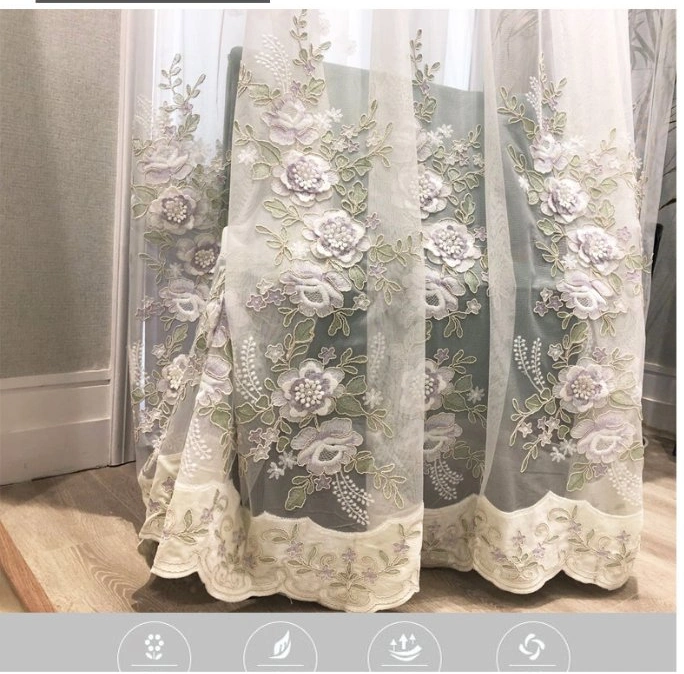 Neue European-Style Vorhänge für Wohnzimmer Esszimmer Schlafzimmer frisch und Elegante, Samtrote, Bestickte Tulle Net Burst-Bildschirme