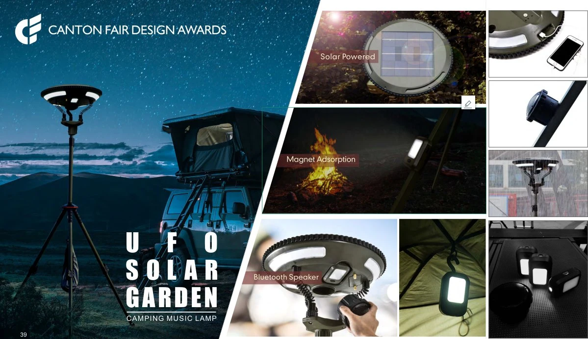 UFO Solar Camping Music Light Waterlarin ضوء LED في الهواء الطلق Solar Street/Road/Garden/Camping/Emergency إضاءة مزودة ببطارية Tripot وLithium/3D