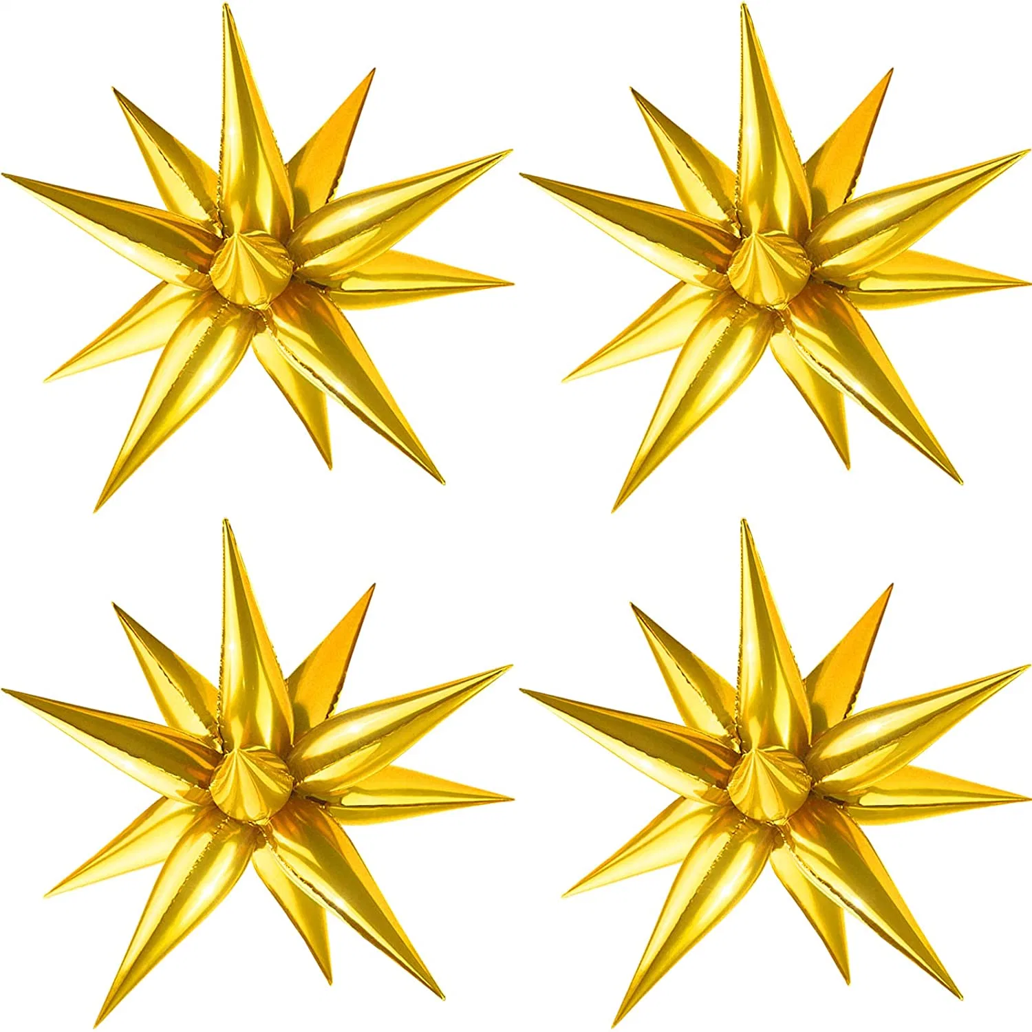 Moukiween 12 Point Star Balloons-50 PCS Gold Explosion Star Foil Balloons,Starburst Cone Mylar Balloons for Party Supplies Christmas Birthday Wedding Baby Showe