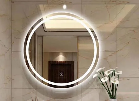 Bathroom Mirror LED Illuminated Round Lighted Vanity Makeup Wall Mounted Lights Cosmetic with Touch Switch Demister Pad