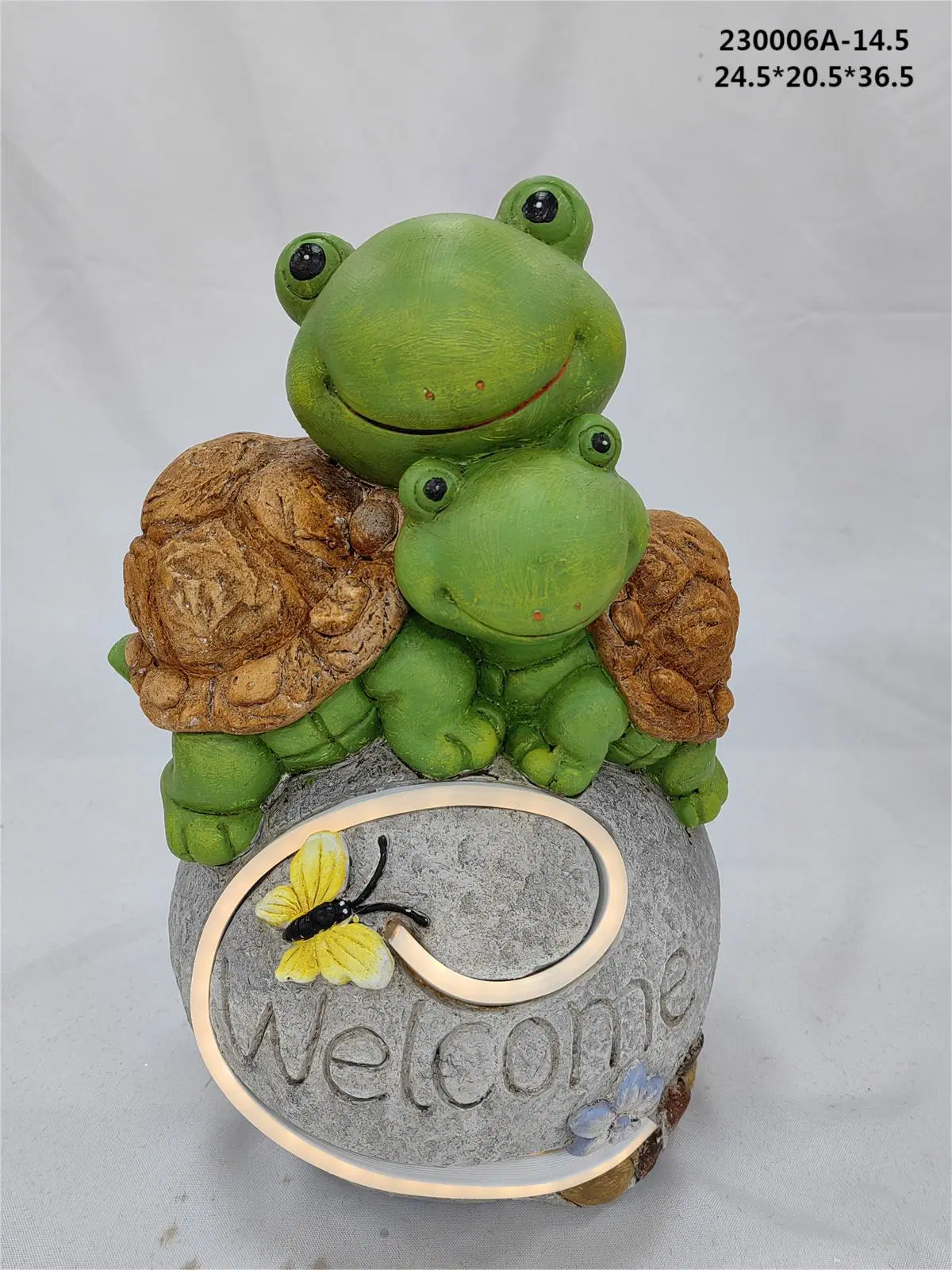 Turtles on Rock with Welcome Sign and Solar LED Light for Garden