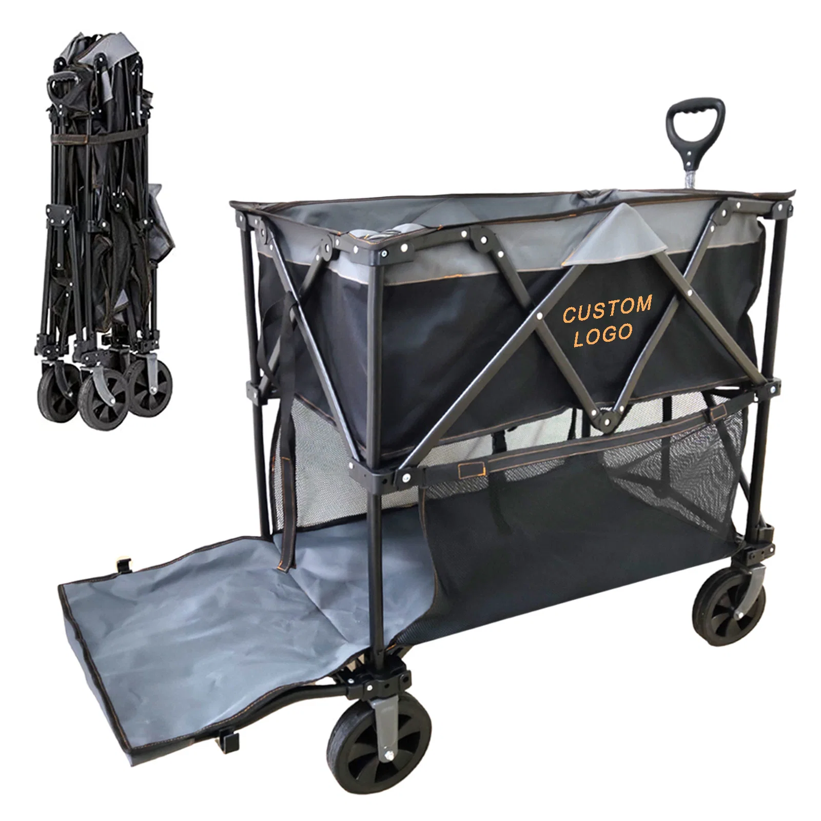 Gt1817 Large Capacity Heavy Duty Double Decker Folding Wagon Cart with Extension Handle, All-Terrain Big Wheels