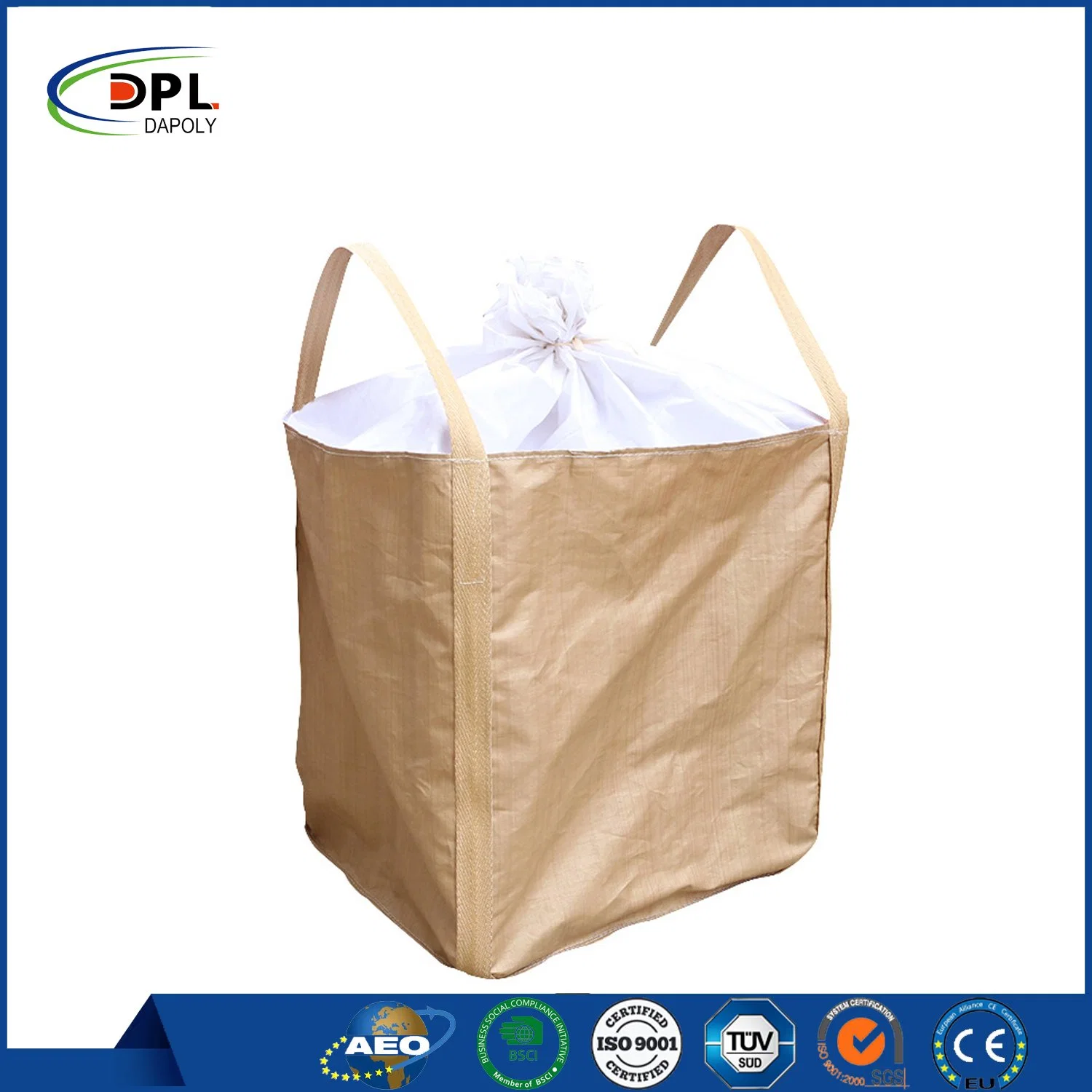 Supplier Super Sack 1 Ton Jumbo Bags FIBC Big Bulk Bag Top Cross Packing Flat Color Food Grade Flat Bottom 1500kg 1000kg