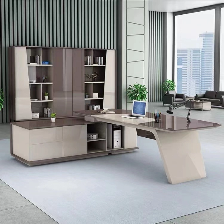 مجموعة أثاث مكتبية فاخرة عالية اللمعان عالية الجودة لرجال الأعمال مكتب